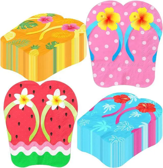 Main image of 50Pcs Hawaiian Luau Napkins Hawaiian Tropical Napkins Flip-flops Summer Paper Napkin Aloha Party Decorations with Hibiscus Flowers Palm Leaves for Ocean Beach Pool Party Dinner Kitchen Bathroom