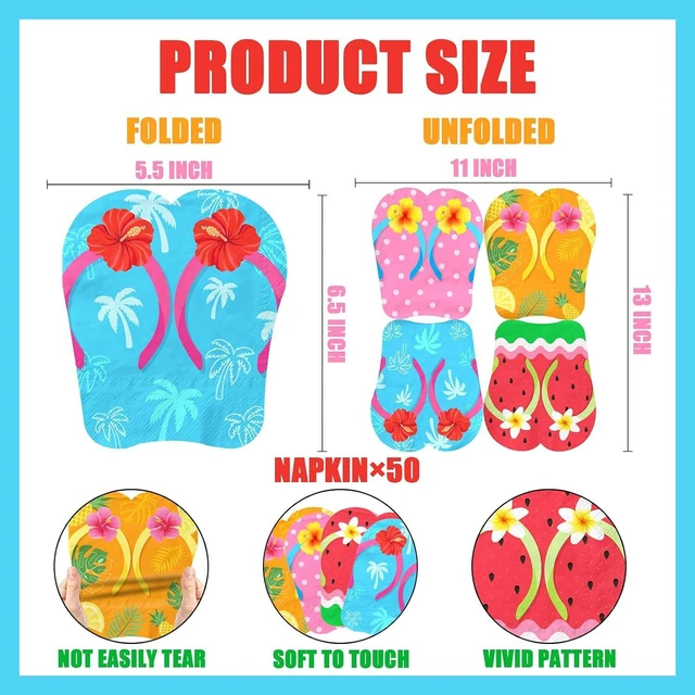Alt view image 2 of 6 - 50Pcs Hawaiian Luau Napkins Hawaiian Tropical Napkins Flip-flops Summer Paper Napkin Aloha Party Decorations with Hibiscus Flowers Palm Leaves for Ocean Beach Pool Party Dinner Kitchen Bathroom