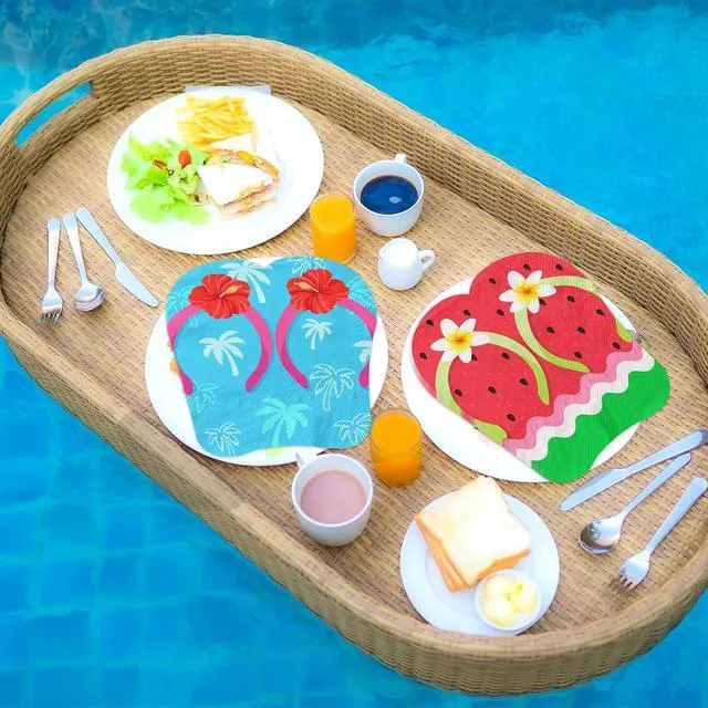 Alt view image 5 of 6 - 50Pcs Hawaiian Luau Napkins Hawaiian Tropical Napkins Flip-flops Summer Paper Napkin Aloha Party Decorations with Hibiscus Flowers Palm Leaves for Ocean Beach Pool Party Dinner Kitchen Bathroom
