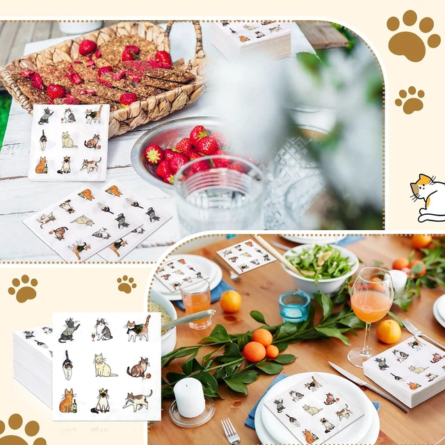 Alt view image 6 of 6 - 60 Pcs Sweet Cat Life Cocktail Napkins 5 x 5 Inch Disposable Beverage Paper Napkins Decorative Dinner Decor for Baby Shower Birthday Home Table Party Supplies
