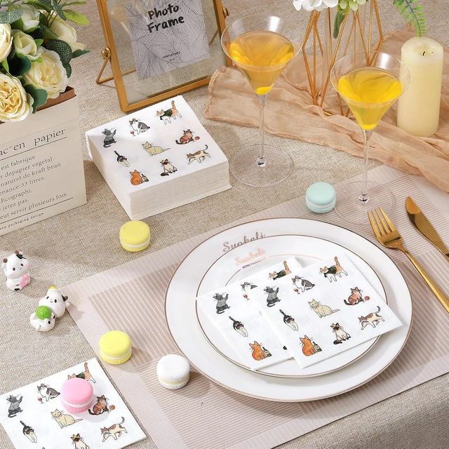 Alt view image 3 of 6 - 60 Pcs Sweet Cat Life Cocktail Napkins 5 x 5 Inch Disposable Beverage Paper Napkins Decorative Dinner Decor for Baby Shower Birthday Home Table Party Supplies