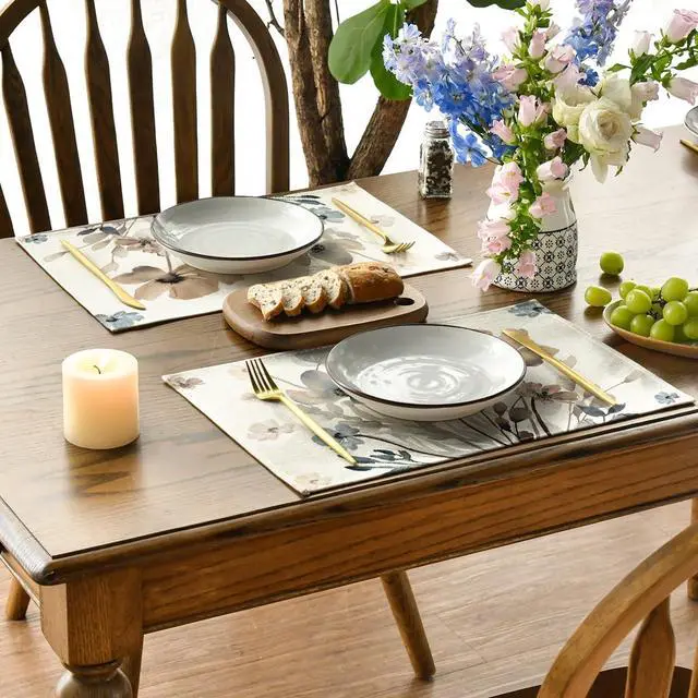 Alt view image 3 of 7 - Brown Poppy Floral Leaves Fall Placemats Set of 4, 12x18 Inch Seasonal Spring Table Mats for Party Kitchen Dining Decoration
