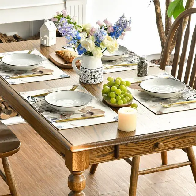 Alt view image 4 of 7 - Brown Poppy Floral Leaves Fall Placemats Set of 4, 12x18 Inch Seasonal Spring Table Mats for Party Kitchen Dining Decoration