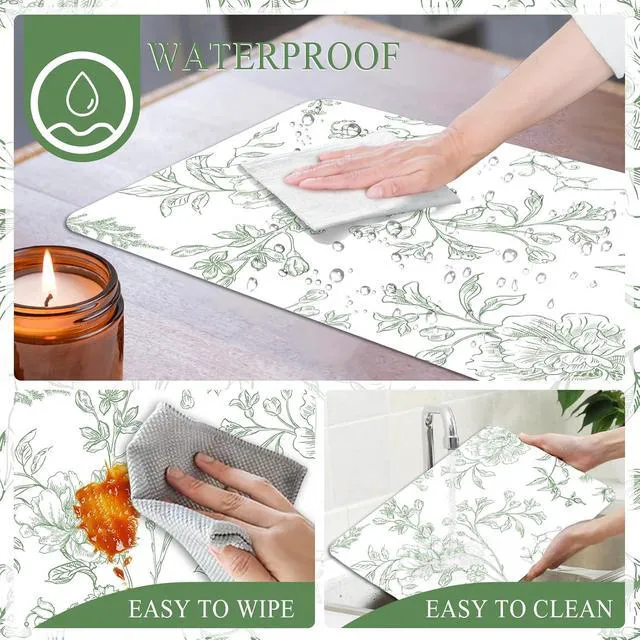 Alt view image 3 of 7 - 6 Pcs Green Flower Plastic Placemats, 11x16 Inch Summer Green Porcelain Floral Placemats Seasonal Washable Chinoiserie Table Mats for Wedding Baby Shower Birthday Party Kitchen Decoration