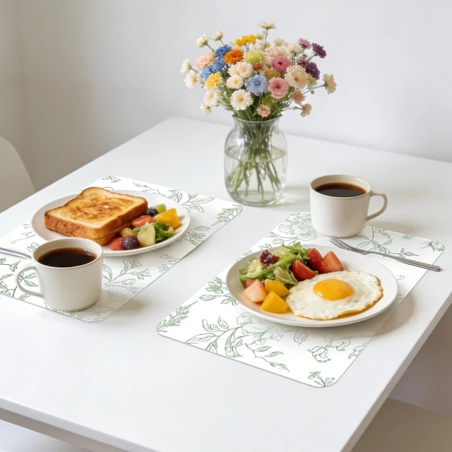 Alt view image 5 of 7 - 6 Pcs Green Flower Plastic Placemats, 11x16 Inch Summer Green Porcelain Floral Placemats Seasonal Washable Chinoiserie Table Mats for Wedding Baby Shower Birthday Party Kitchen Decoration