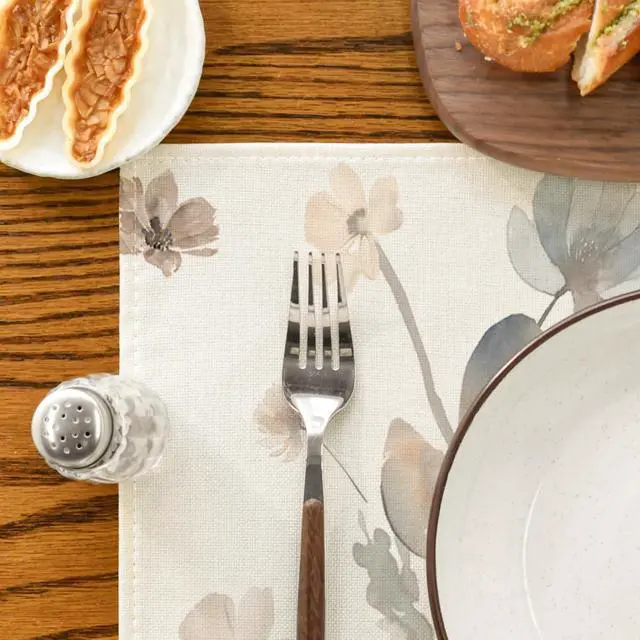 Alt view image 7 of 7 - Brown Poppy Floral Leaves Fall Placemats Set of 4, 12x18 Inch Seasonal Spring Table Mats for Party Kitchen Dining Decoration