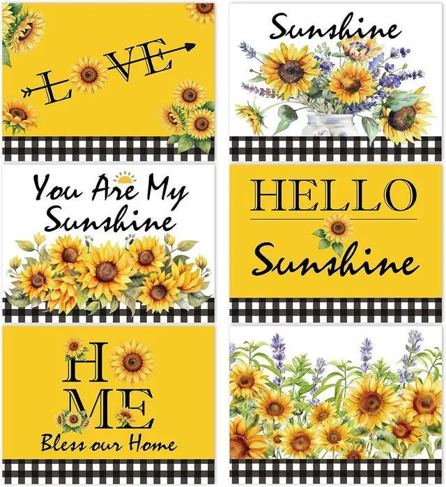 Main image of Sunflower Placemats Set of 6 Summer Table Mats Washable Square Place Mats Sunflower Square Placemat for Dining Decor Plastic Hello Summer Party Kitchen Dining Decoration and Table Supply