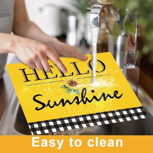 Alt view image 4 of 7 - Sunflower Placemats Set of 6 Summer Table Mats Washable Square Place Mats Sunflower Square Placemat for Dining Decor Plastic Hello Summer Party Kitchen Dining Decoration and Table Supply