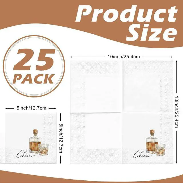 Alt view image 2 of 7 - 25 Pcs Whiskey Cocktail Napkins, Funny Whiskey Bourbon Design Disposable Beverage Paper Napkins for Adults, Men Cocktail Party, Bar, Birthday, Bachelor Party, 2 Ply, 5 x 5 Inch