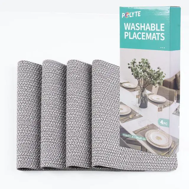 Alt view image 7 of 7 - Indoor/Outdoor Washable Woven Vinyl Table Dining Placemats, Set of 4