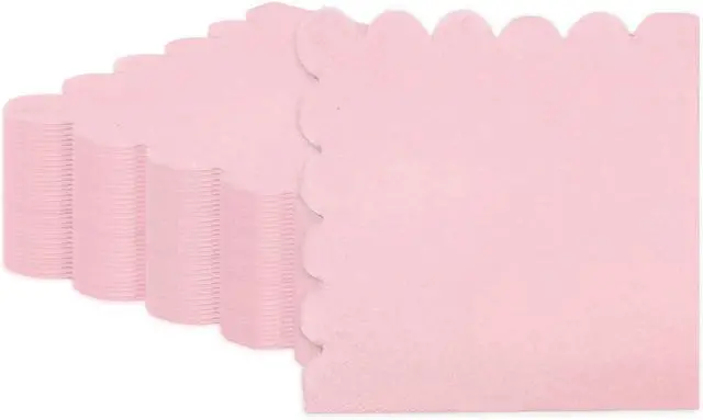 Alt view image 8 of 11 - 50 Pieces 2-ply Light Pink Napkin Disposable Scalloped Cocktail Napkins Beverage Napkins Dessert Napkins Paper Napkins for Wedding Birthday Party Paper Dinner Napkins