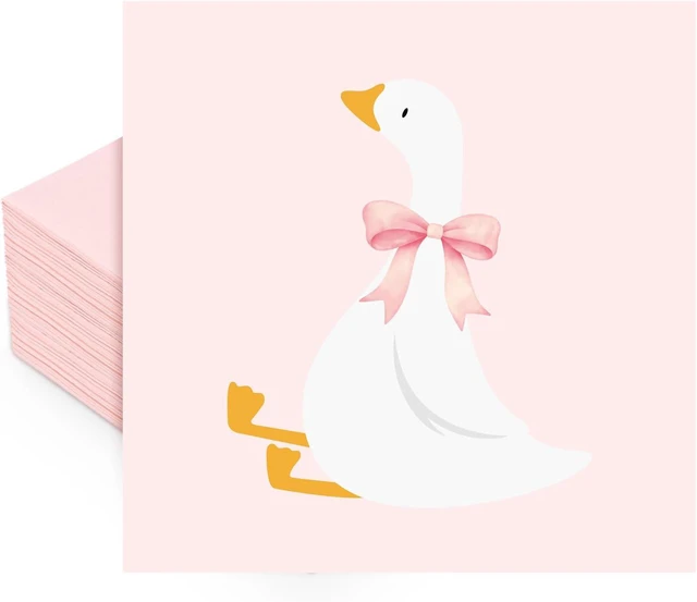 Main image of 50Pcs One Silly Goose Paper Napkins, Pink Bow Goose | Disposable Luncheon Dinner Napkin, For Birthday Baby Shower Party Supplies Table Decor