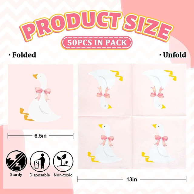 Alt view image 2 of 7 - 50Pcs One Silly Goose Paper Napkins, Pink Bow Goose | Disposable Luncheon Dinner Napkin, For Birthday Baby Shower Party Supplies Table Decor