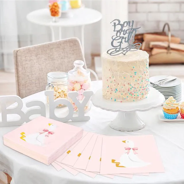Alt view image 7 of 7 - 50Pcs One Silly Goose Paper Napkins, Pink Bow Goose | Disposable Luncheon Dinner Napkin, For Birthday Baby Shower Party Supplies Table Decor