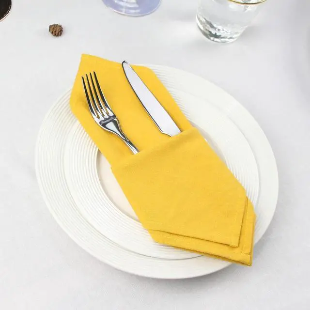Alt view image 2 of 7 - Solid Color Cotton Blended Dinner Cloth Napkins - Set of 12 (17 x 17 inches) - for Events & Home Use (Yellow)