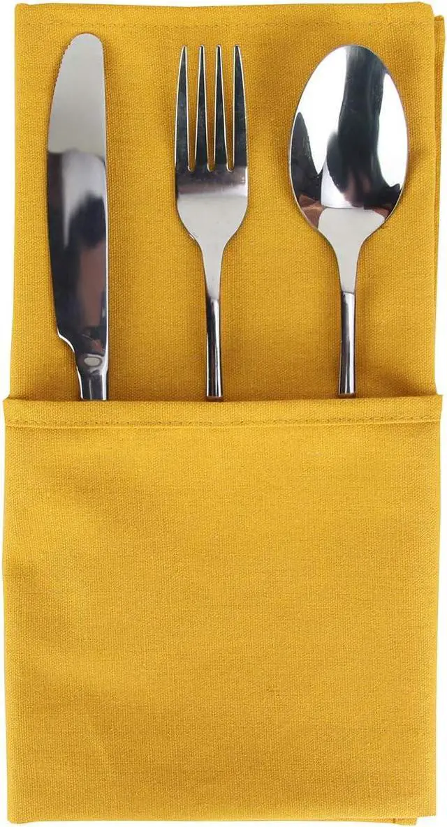Alt view image 4 of 7 - Solid Color Cotton Blended Dinner Cloth Napkins - Set of 12 (17 x 17 inches) - for Events & Home Use (Yellow)