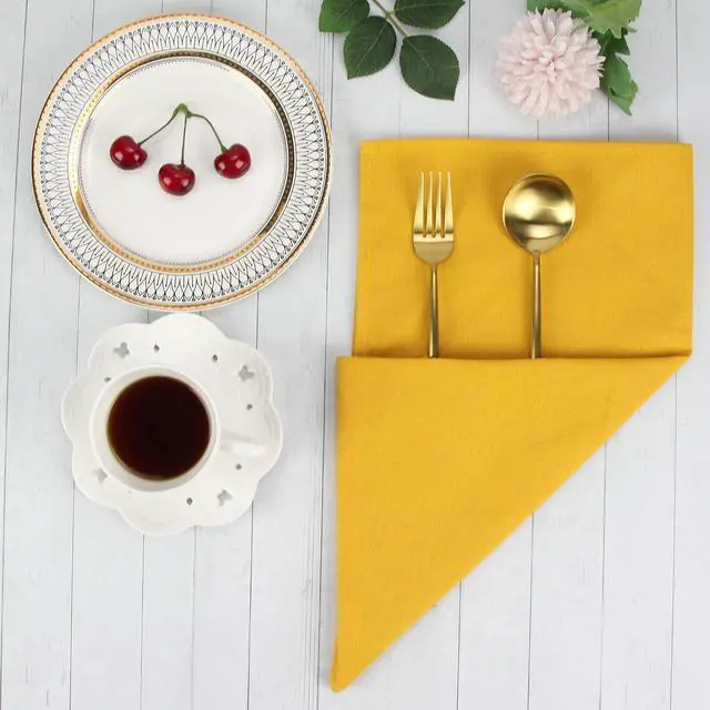 Alt view image 3 of 7 - Solid Color Cotton Blended Dinner Cloth Napkins - Set of 12 (17 x 17 inches) - for Events & Home Use (Yellow)