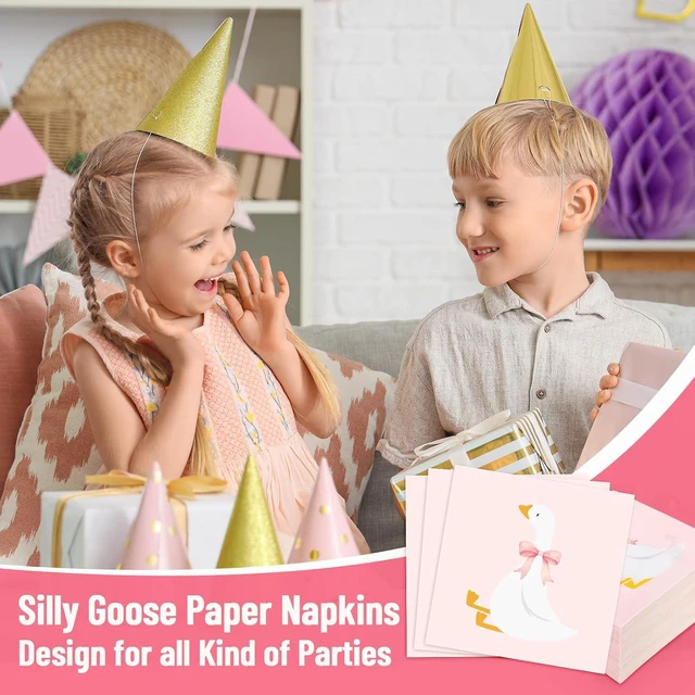 Alt view image 4 of 7 - 50Pcs One Silly Goose Paper Napkins, Pink Bow Goose | Disposable Luncheon Dinner Napkin, For Birthday Baby Shower Party Supplies Table Decor