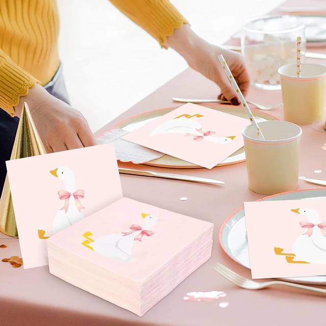 Alt view image 5 of 7 - 50Pcs One Silly Goose Paper Napkins, Pink Bow Goose | Disposable Luncheon Dinner Napkin, For Birthday Baby Shower Party Supplies Table Decor