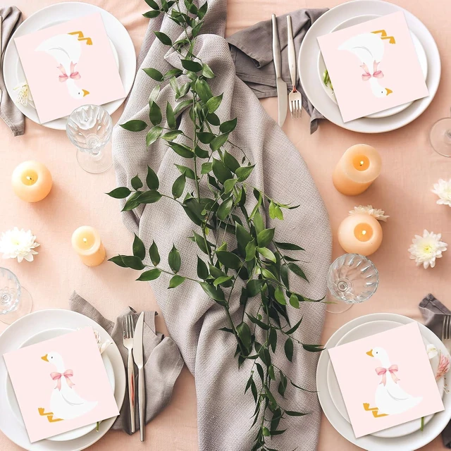 Alt view image 6 of 7 - 50Pcs One Silly Goose Paper Napkins, Pink Bow Goose | Disposable Luncheon Dinner Napkin, For Birthday Baby Shower Party Supplies Table Decor