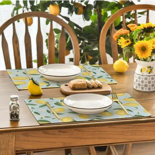 Alt view image 4 of 7 - Blue Lemon Flower Floral Summer Placemats Set of 4,12x18 Inch Seasonal Spring Table Mats for Party Kitchen Dining Decoration