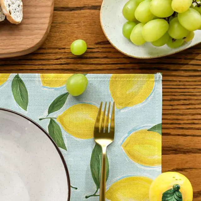 Alt view image 7 of 7 - Blue Lemon Flower Floral Summer Placemats Set of 4,12x18 Inch Seasonal Spring Table Mats for Party Kitchen Dining Decoration