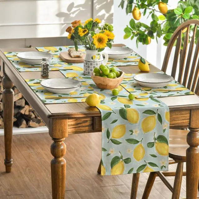 Alt view image 5 of 7 - Blue Lemon Flower Floral Summer Placemats Set of 4,12x18 Inch Seasonal Spring Table Mats for Party Kitchen Dining Decoration