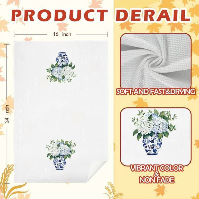 Alt view image 6 of 6 - Blue and white Hydrangea Chinoiserie Kitchen Towels, Blue Floral Dish Towels for Kitchen, Blue and White Hand Towels for Bathroom Kitchen, Chinoiserie Grandmillennial Decor, 16x24 Inch