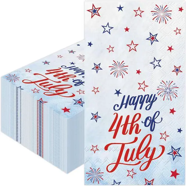 Main image of 100 Pcs Patriotic Party Supplies,4th of July Disposable Napkins, Red White and Blue Star Cocktail Napkins for Independence Veterans Memorial Day Party Supplies