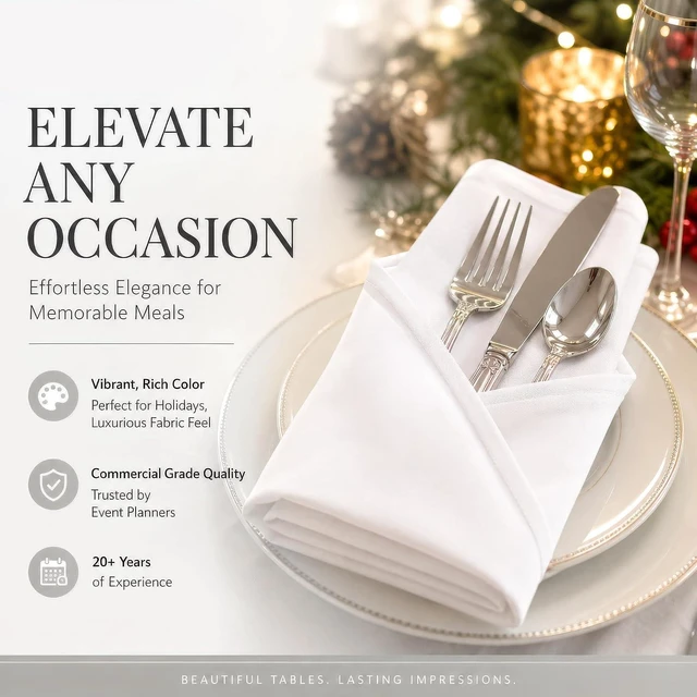 Alt view image 2 of 6 - White Cloth Napkins Set of 6, 20x20 XL Hemmed SimplyPoly Polyester, Washable Reusable Dinner Table Napkins for Parties and Bridal Showers