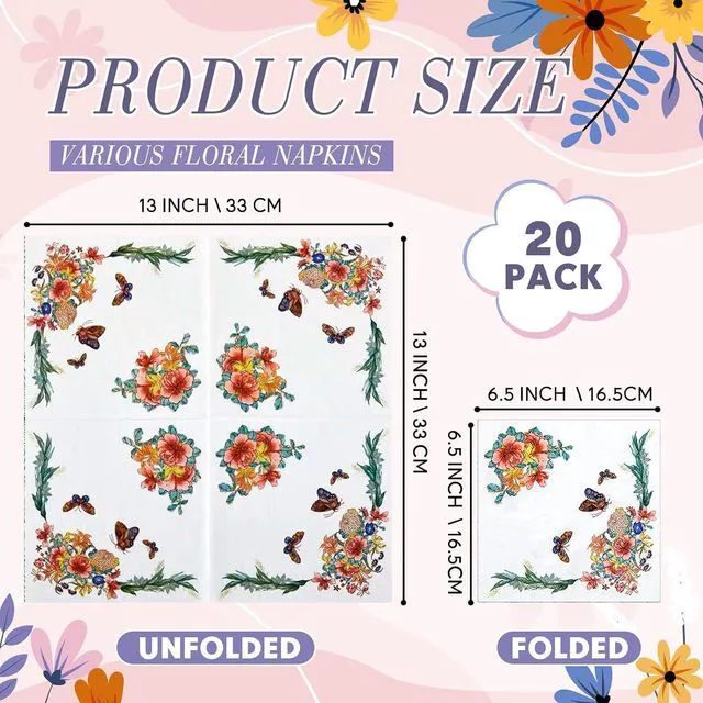 Alt view image 2 of 7 - 20 Pack Decoupage Napkins Floral Cocktail Decorative Paper Napkins