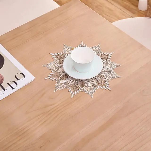 Alt view image 2 of 6 - White Linen Doily 11 inches Round Neutral Earth Tones Beige Lace Coffee Table Topper Dresser Scarf Place Mats