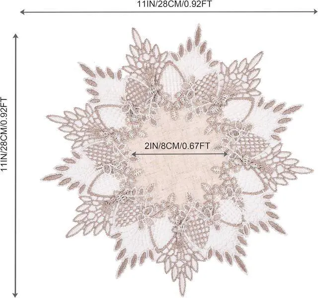 Alt view image 6 of 6 - White Linen Doily 11 inches Round Neutral Earth Tones Beige Lace Coffee Table Topper Dresser Scarf Place Mats