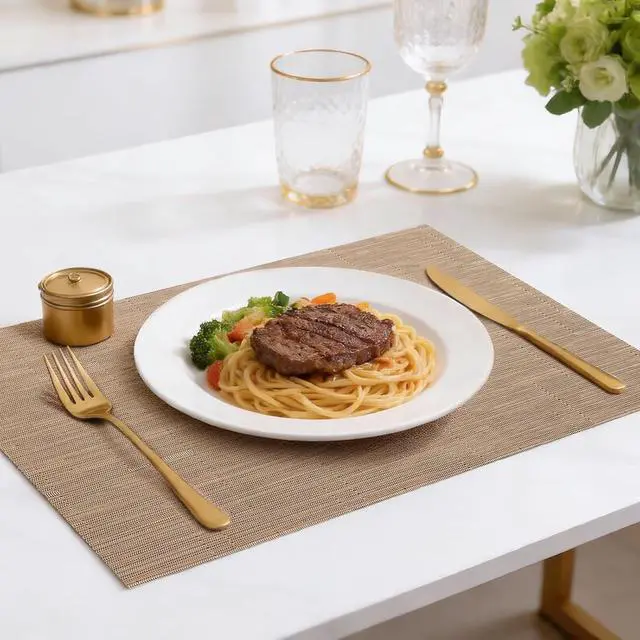 Alt view image 7 of 7 - Placemats Set of 6, Heat Resistant Non-Slip Place Mats, Durable Washable PVC Vinyl Woven Table Mats, Linen Textured Table Placemats for Dining Kitchen Resistant Easy to Clean(Brown)