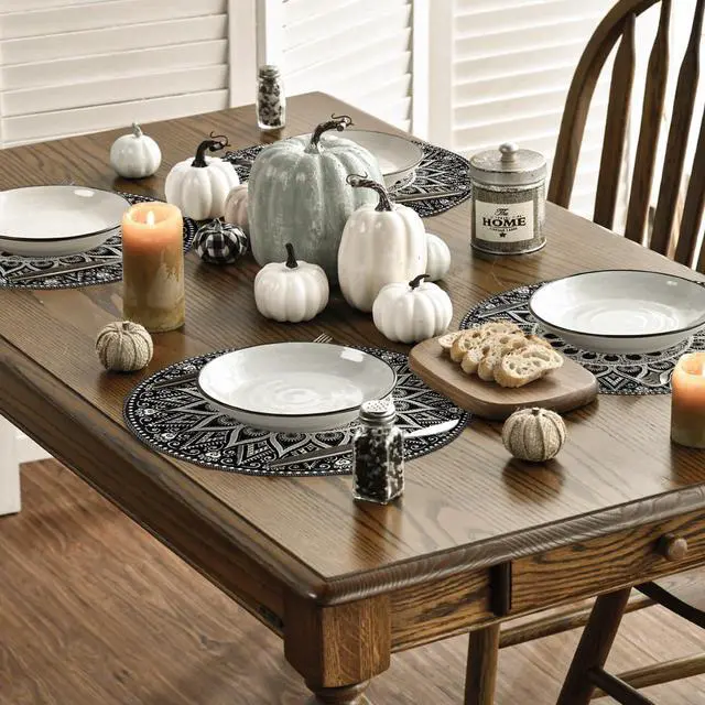 Alt view image 5 of 6 - Black Mandala Round Placemats Set of 4,14 Inch Seasonal Spring Farmhouse Table Mats for Party Kitchen Dining Decoration