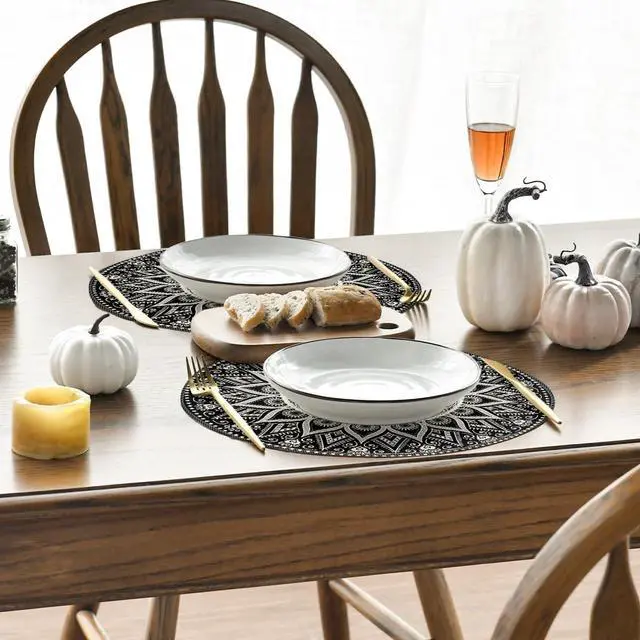 Alt view image 4 of 6 - Black Mandala Round Placemats Set of 4,14 Inch Seasonal Spring Farmhouse Table Mats for Party Kitchen Dining Decoration
