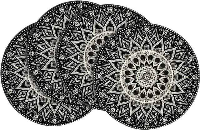 Main image of Black Mandala Round Placemats Set of 4,14 Inch Seasonal Spring Farmhouse Table Mats for Party Kitchen Dining Decoration