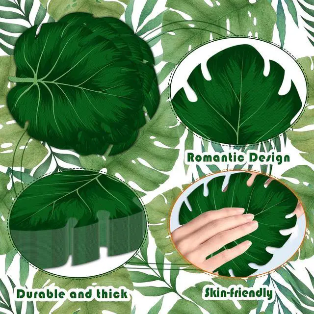 Alt view image 3 of 7 - 100 Pcs Tropical Palm Leaf Napkins Disposable Hawaiian Luau Aloha Paper Napkin Decorative Green Leaf Napkins for Bathroom Wedding Holiday Tropical Theme Birthday Party Baby Shower Favors Supplies