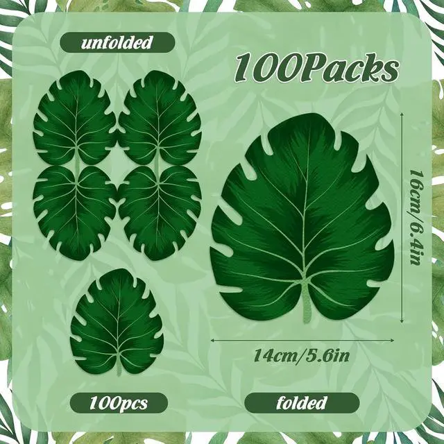 Alt view image 2 of 7 - 100 Pcs Tropical Palm Leaf Napkins Disposable Hawaiian Luau Aloha Paper Napkin Decorative Green Leaf Napkins for Bathroom Wedding Holiday Tropical Theme Birthday Party Baby Shower Favors Supplies
