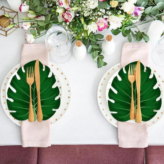 Alt view image 6 of 7 - 100 Pcs Tropical Palm Leaf Napkins Disposable Hawaiian Luau Aloha Paper Napkin Decorative Green Leaf Napkins for Bathroom Wedding Holiday Tropical Theme Birthday Party Baby Shower Favors Supplies