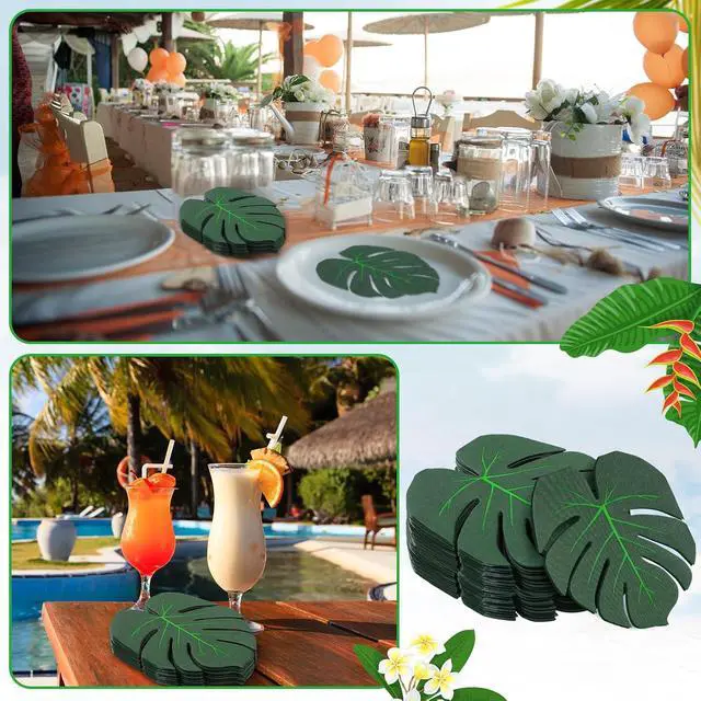 Alt view image 4 of 6 - 60 Pcs Tropical Palm Leaf Paper Napkins Bulk Hawaiian Luau Disposable Cocktail Aloha Paper Napkins Disposable Green Leaf Dinner Table Decoration for Summer Safari Jungle Picnic Party Supplies