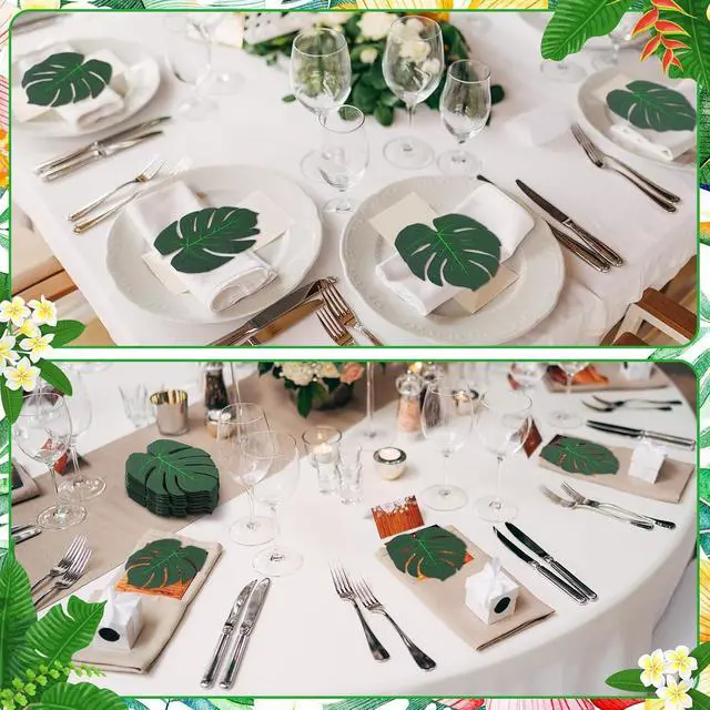 Alt view image 5 of 6 - 60 Pcs Tropical Palm Leaf Paper Napkins Bulk Hawaiian Luau Disposable Cocktail Aloha Paper Napkins Disposable Green Leaf Dinner Table Decoration for Summer Safari Jungle Picnic Party Supplies