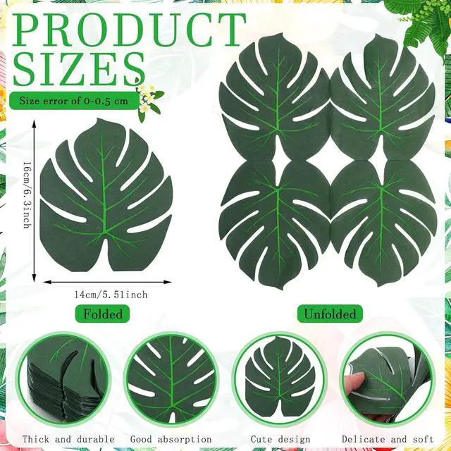 Alt view image 2 of 6 - 60 Pcs Tropical Palm Leaf Paper Napkins Bulk Hawaiian Luau Disposable Cocktail Aloha Paper Napkins Disposable Green Leaf Dinner Table Decoration for Summer Safari Jungle Picnic Party Supplies