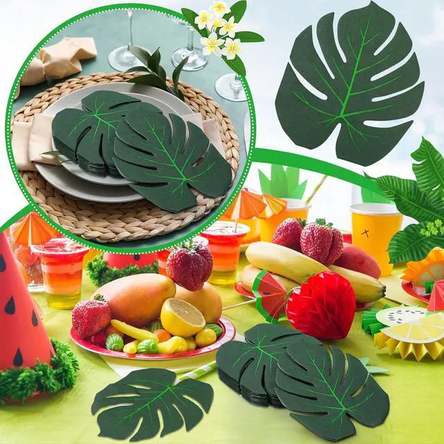 Alt view image 6 of 6 - 60 Pcs Tropical Palm Leaf Paper Napkins Bulk Hawaiian Luau Disposable Cocktail Aloha Paper Napkins Disposable Green Leaf Dinner Table Decoration for Summer Safari Jungle Picnic Party Supplies