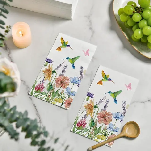 Alt view image 4 of 6 - 100 Spring Summer Disposable Paper Decorative Guest Napkins, Hummingbird Butterfly Flowers Watercolor Hand Towel for Party Lunch Dinner Kitchen Bathroom