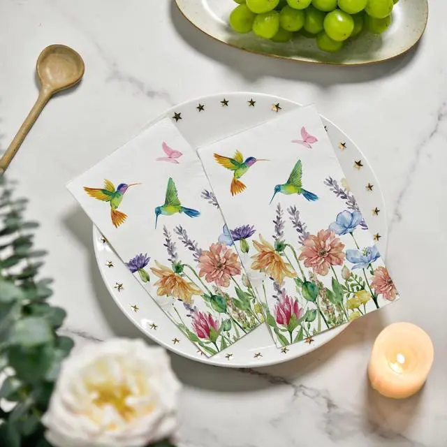 Alt view image 3 of 6 - 100 Spring Summer Disposable Paper Decorative Guest Napkins, Hummingbird Butterfly Flowers Watercolor Hand Towel for Party Lunch Dinner Kitchen Bathroom