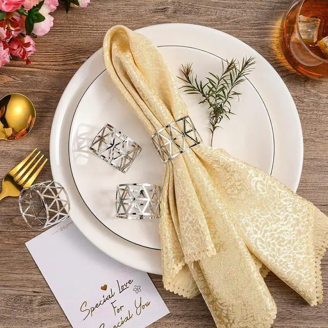 Alt view image 2 of 7 - 12 PCS Silver Napkin Rings Set Napkin Holders Metal Napkin Ring for Dinning Table Decor Farmhouse Napkin Ring for Wedding Birthday Party Family Gather Table Setting Decoration(Silver)