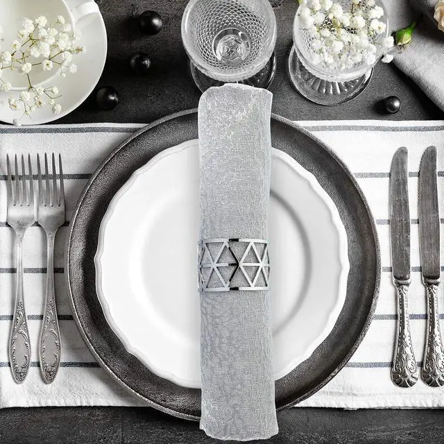 Alt view image 4 of 7 - 12 PCS Silver Napkin Rings Set Napkin Holders Metal Napkin Ring for Dinning Table Decor Farmhouse Napkin Ring for Wedding Birthday Party Family Gather Table Setting Decoration(Silver)