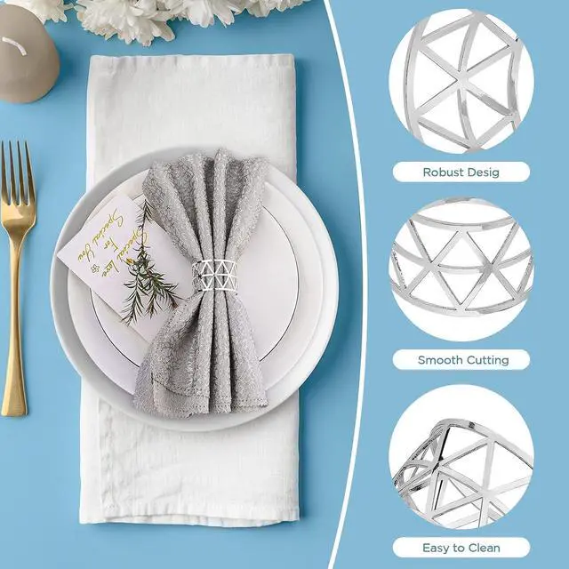 Alt view image 6 of 7 - 12 PCS Silver Napkin Rings Set Napkin Holders Metal Napkin Ring for Dinning Table Decor Farmhouse Napkin Ring for Wedding Birthday Party Family Gather Table Setting Decoration(Silver)