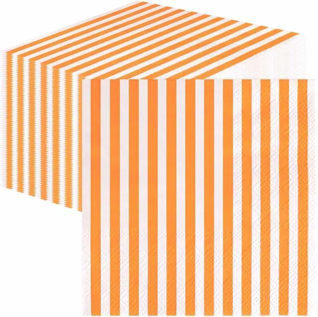 Main image of 50 Pieces Orange Striped Napkins Disposable 3-Ply Orange and White Striped Cocktail Napkins Paper Dinner Napkins for Birthday Baby Shower Wedding Party Beverage Napkin